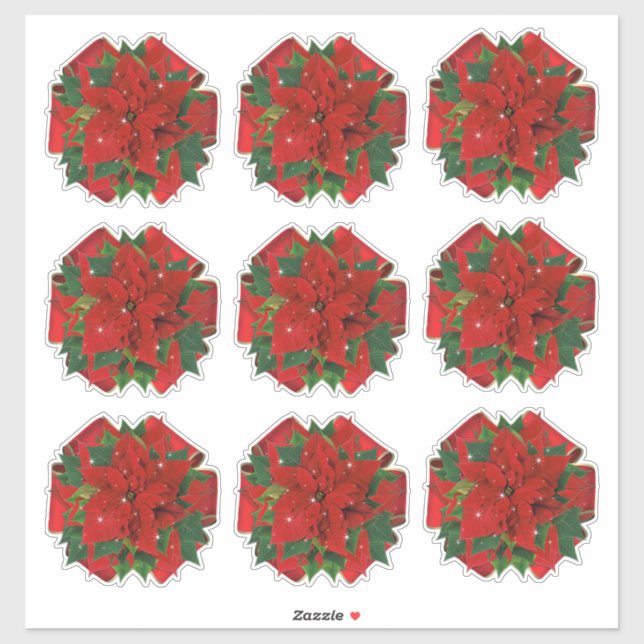 9 Crush Proof Poinsettia Gift Wrap Bows 4 Mailing Aufkleber (Blatt)