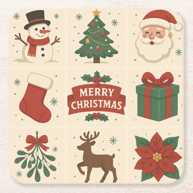 9 Cute Merry Christmas Images Rechteckiger Pappuntersetzer (Vorderseite)