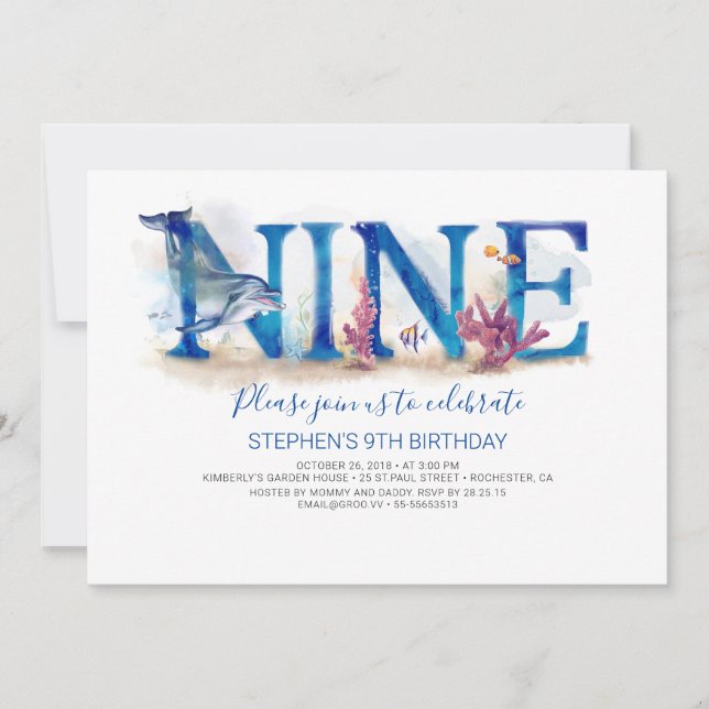 9 Einladung zum 9. Geburtstag unter dem Meeresschu (Vorderseite)