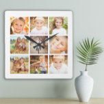9 Familienfoto Collage White Quadratische Wanduhr<br><div class="desc">9-Familien-Foto Collage auf der weißen Wanduhr. Personalisieren Sie mit Ihren eigenen Fotos. Kontaktieren Sie uns für Hilfe bei der Anpassung oder um passende oder koordinierende Produkte anzufordern.</div>