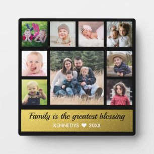 9 Familienfotocollagenangebot Schwarz und Gold Fotoplatte