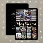 9 Foto Black Merry Christmas Moderne Collage Folien Feiertagskarte<br><div class="desc">Senden Sie stilvolle fröhliche Grüße und teilen Sie 9 Ihrer Lieblingsfotos mit einer individuellen Foto Collage Green und Goldfolie Urlaubskarte. Der gesamte Text auf dieser Vorlage lässt sich einfach so anpassen, dass er jeden beliebigen Text enthält, z. B. Frohe Weihnachten, glückliche Feiertage, Frohe Festtage, Neujahrsjubiläen usw. (IMAGE PLACEMENT TIP: Eine...</div>