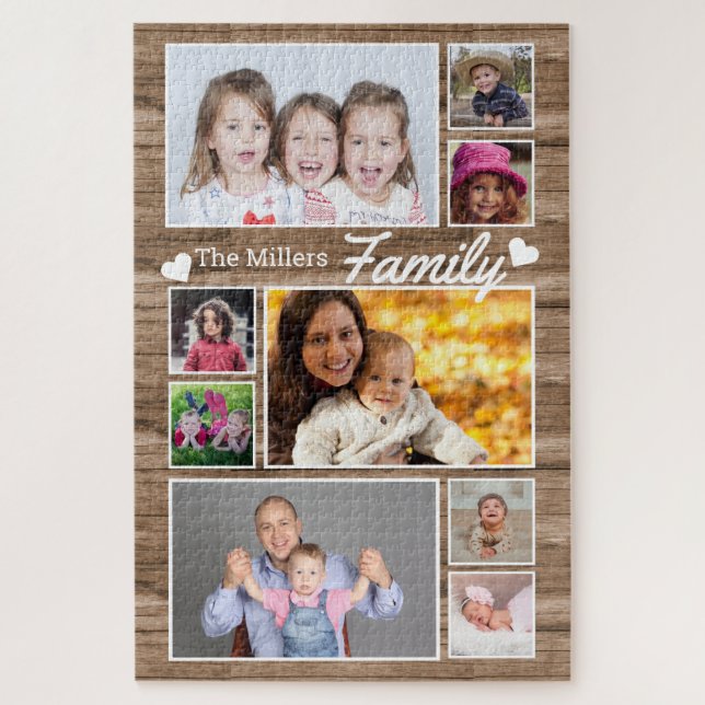 9 Foto Collage Familienname 1014 Pcs Rustikales Ho Puzzle (Vertikal)