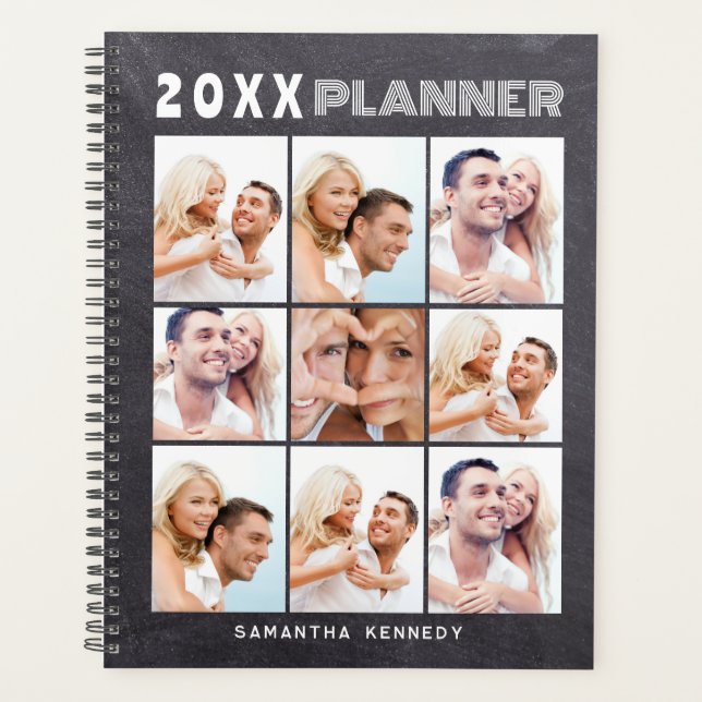 9 Foto Collage Individuelle Name Chalkboard Planer (Vorderseite)