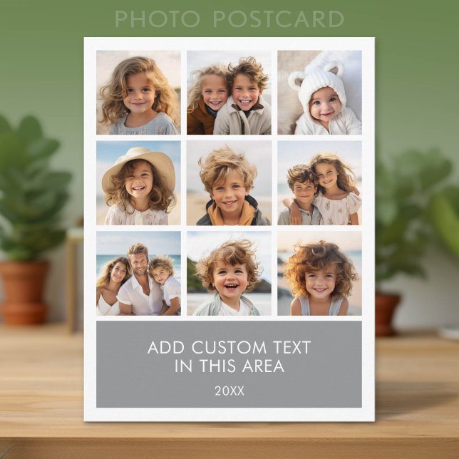 9 Foto-Collage Minimalist mit farbigem Textfeld Postkarte (Photo Postcard)