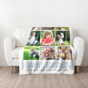9 Foto Collage mit Ihren Enkelkindern Namen   Weiß Fleecedecke