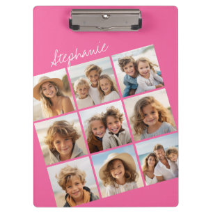 9-Foto-Collage - modernes Raster auf rosa Hintergr Klemmbrett