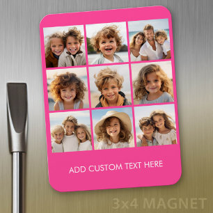 9-Foto-Collage - modernes Raster auf rosa Hintergr Magnet