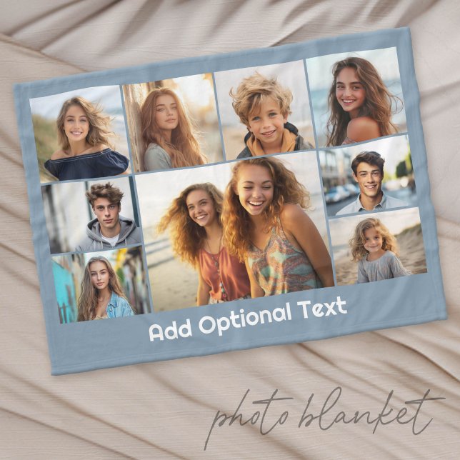 9 Foto-Collage Optionaler Text -- Blau Weiß Fleecedecke (Custom Photo Blanket with Lots of Photos)