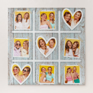 9 Foto-Collage Rustikale Holzherzen Beste Freundin Puzzle