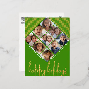 9 Foto Diamond Muster Happy Holidays Green Gold Folien Feiertagspostkarte