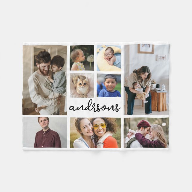 9 Foto Familienname Fleece Blanket (Vorderseite (Horizontal))