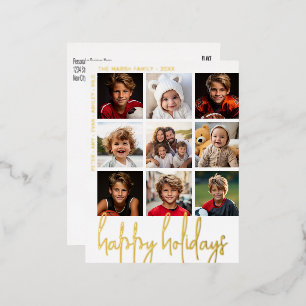 9 Foto Offset - Happy Holidays - Black and Gold - Folien Feiertagspostkarte
