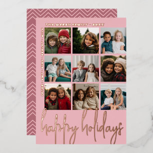 9 Foto Offset - Happy Holidays Script - Rose Gold Folien Feiertagskarte