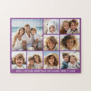 9 Foto-Quadrat-Collage - lila mit weißem Text Puzzle