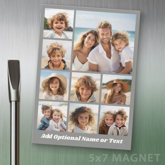 9 Foto-Quadrat-Collage - Magnet mit weißem Text (Photo Magnet - 5x7 size)