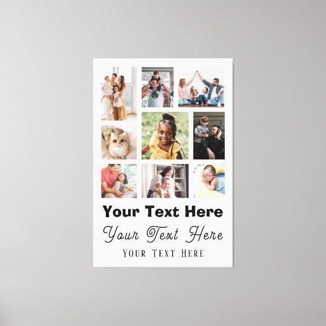 9-Foto-Reihe mit Schwarz-weißem Skripttext Leinwanddruck (Vorderseite)