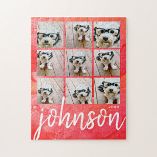 9 FotoCollage - Frohe Weihnachten rot Wasserfarbe Puzzle