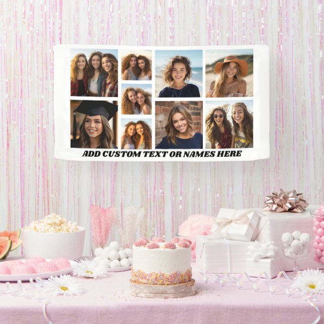 9 FotoCollage Minimalistisch - Schwarzweiß-Gitter Banner (Party)