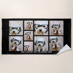 9 FotoCollage Minimalistisch - Schwarzweiß-Gitter Strandtuch