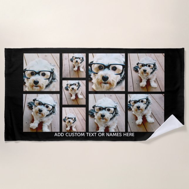 9 FotoCollage Minimalistisch - Schwarzweiß-Gitter Strandtuch (Vorderseite)