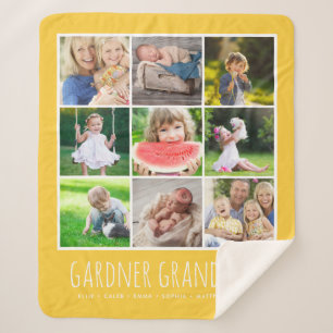 9 FotoCollage mit Grandkids-Namen   Gelb Sherpadecke