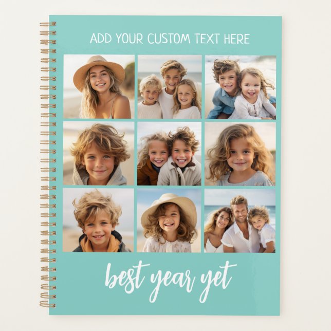 9 FotoCollage Optionaler Text — Bestes Jahr Planer (Vorderseite)