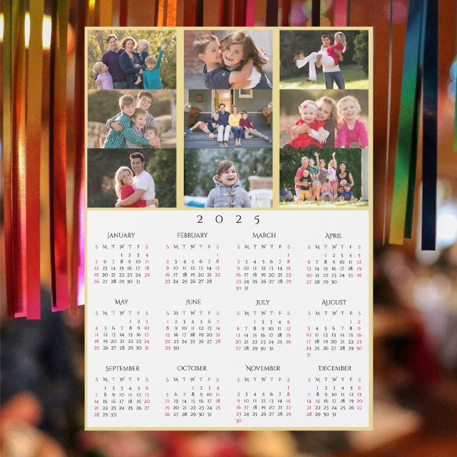 9 FotoCollage Personalisiert 2025 Familienkalender Magnetkarte (9 Photo Collage Personalized 2025 Family Calendar)