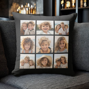 9 Fotos - Minimales Raster auf schwarzem Hintergru Kissen
