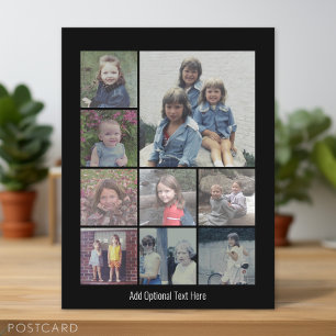 9 Fotos - Minimales Raster auf schwarzem Hintergru Postkarte