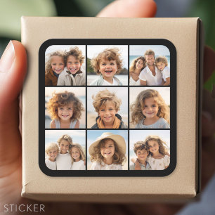 9 Fotos - Minimales Raster auf schwarzem Hintergru Quadratischer Aufkleber