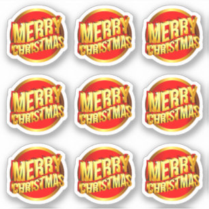 9 Frohe Weihnachten 3D-Effekt Red Gold Text Kiss C Aufkleber