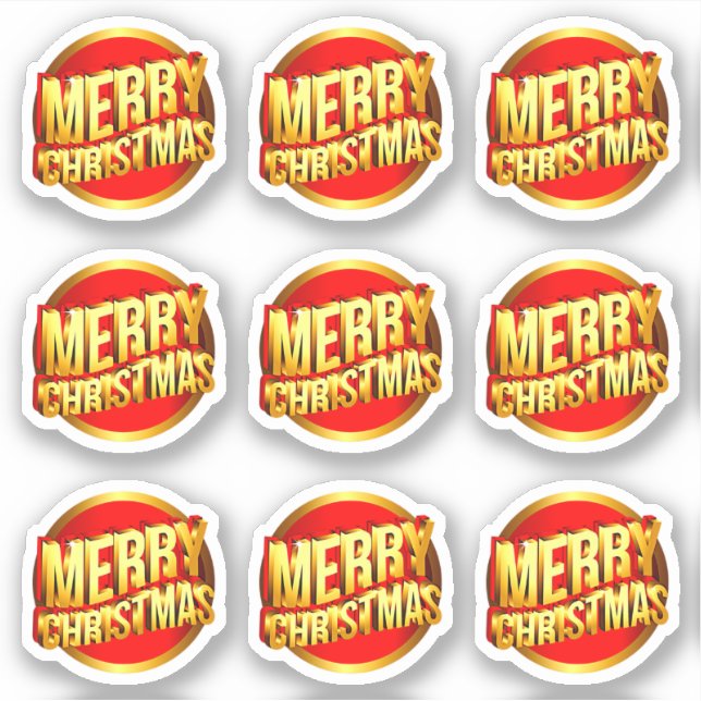 9 Frohe Weihnachten 3D-Effekt Red Gold Text Kiss C Aufkleber (Vorderseite)