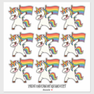 9 Gay Pride Dabbing Unicorn mit Fahne Aufkleber