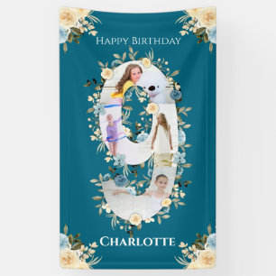 9. Geburtstag Aquamarine Blume Foto Collage Blue Y Banner