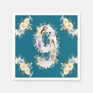 9. Geburtstag Aquamarines Foto Collage Blue Yellow Serviette