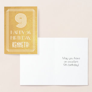 9. Geburtstag - Art Deco Inspiriert Aussehen "9" + Folienkarte