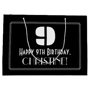 9. Geburtstag ~ Art Deco Inspiriert Look "9" + Nam Große Geschenktüte