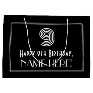 9. Geburtstag — Art Deco Inspiriert Look "9" & Nam Große Geschenktüte