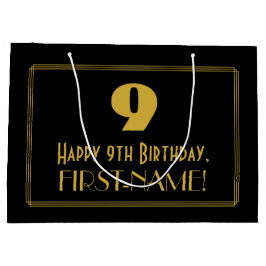 9. Geburtstag — Art Deco Inspiriert Look "9" & Nam Große Geschenktüte