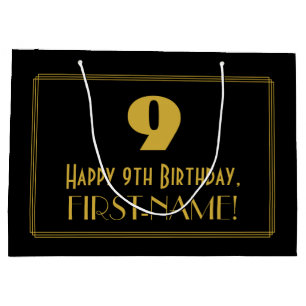 9. Geburtstag — Art Deco Inspiriert Look "9" & Nam Große Geschenktüte