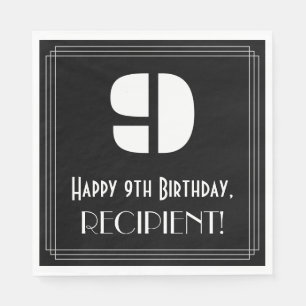 9. Geburtstag: Art Deco Inspiriert Look "9" + Name Serviette