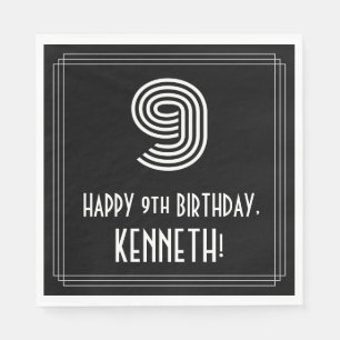 9. Geburtstag: Art Deco Inspiriert Look "9" + Name Serviette