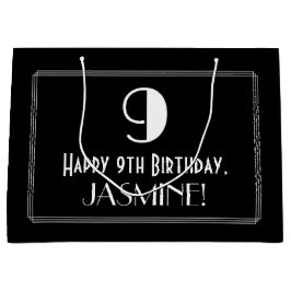 9. Geburtstag: Art Deco Inspiriert Stil "9", Name Große Geschenktüte