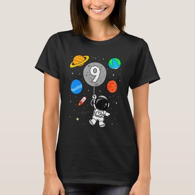 9. Geburtstag Astronaut Weltraumplaneten Ballon T-Shirt (Vorderseite)