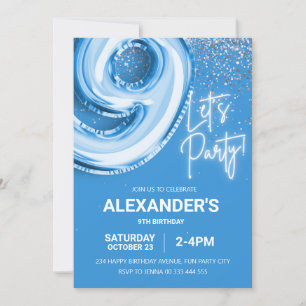 9. Geburtstag Balloon Boy Blue Neon Einladung