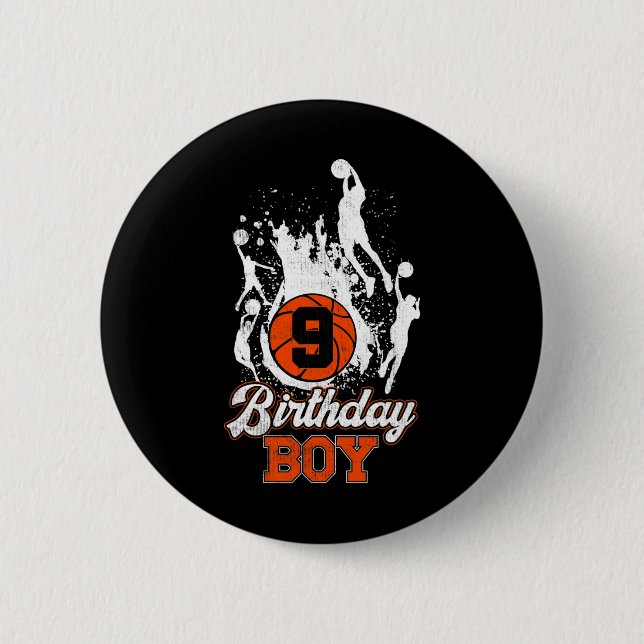 9. Geburtstag Basketball Thema Geburtstag Junge 9Y Button (Vorderseite)