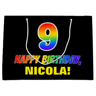 9. Geburtstag: Bold, Fun, Simple, Rainbow 9 Große Geschenktüte