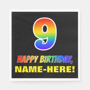 9. Geburtstag: Bold, Fun, Simple, Rainbow 9 Serviette