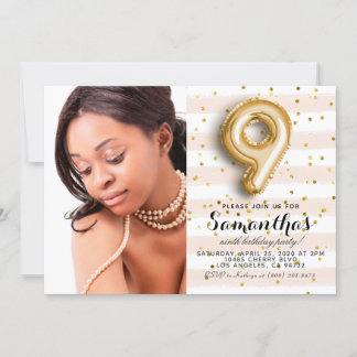 9. Geburtstag Confetti gestreiftes Portrait Einladung